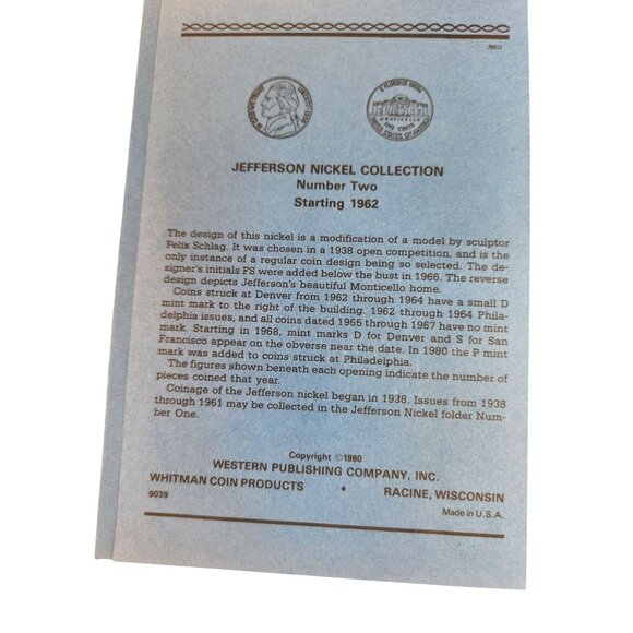 Whitman Coin Folders Statehood Quarters Jefferson Nickels & Washington Quarters - Picture 4 of 9